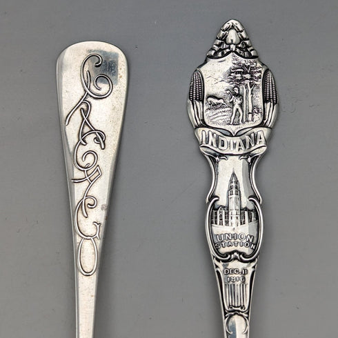 1900 年左右美國古董純銀紀念品湯匙 x4 甜點湯匙尺寸